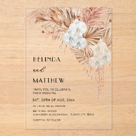 Invitaciones Acrílicas Boda informal con flores de acuarela boho