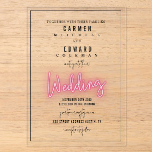 Invitaciones Acrílicas Boda inspirada en letrero de neón