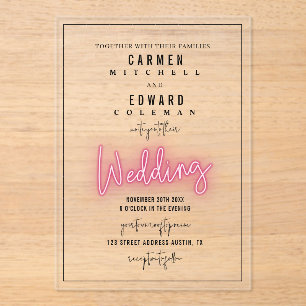 Invitaciones Acrílicas Boda inspirado en el Rótulo neón