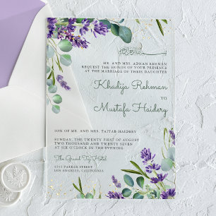 Invitaciones Acrílicas Boda Islámica Floral de Eucalipto y Lavanda Rústic