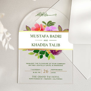 Invitaciones Acrílicas Boda Islámica Musulmana con Vegetación Moderna y F