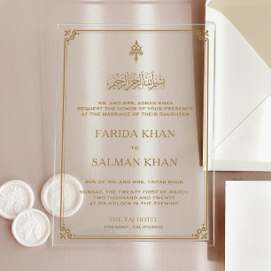 Invitaciones Acrílicas Boda Islámica Musulmana Tradicional con Borde de O