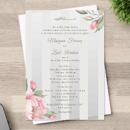 Invitaciones Acrílicas Boda Islámica – Peonía Rosa y Verde Salvia Rayado