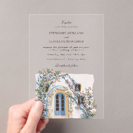 Invitaciones Acrílicas Boda italiana mediterránea de acuarela pastel