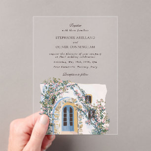 Invitaciones Acrílicas Boda italiana mediterránea de acuarela pastel