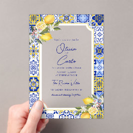 Invitaciones Acrílicas Boda italiano de mosaico y limón mediterráneo