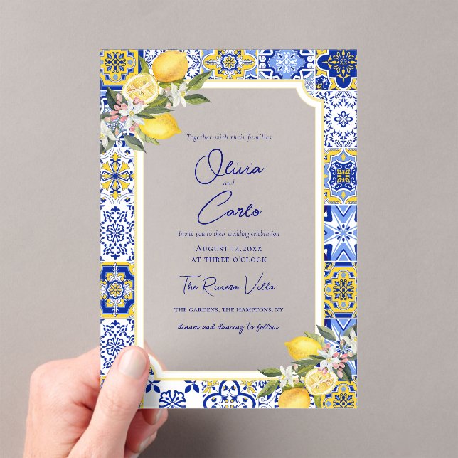 Invitaciones Acrílicas Boda italiano de mosaico y limón mediterráneo (Insitu (portátil))