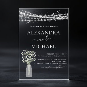 Invitaciones Acrílicas Boda Jar de Aliento de Bebé Estilo Granja Rústica
