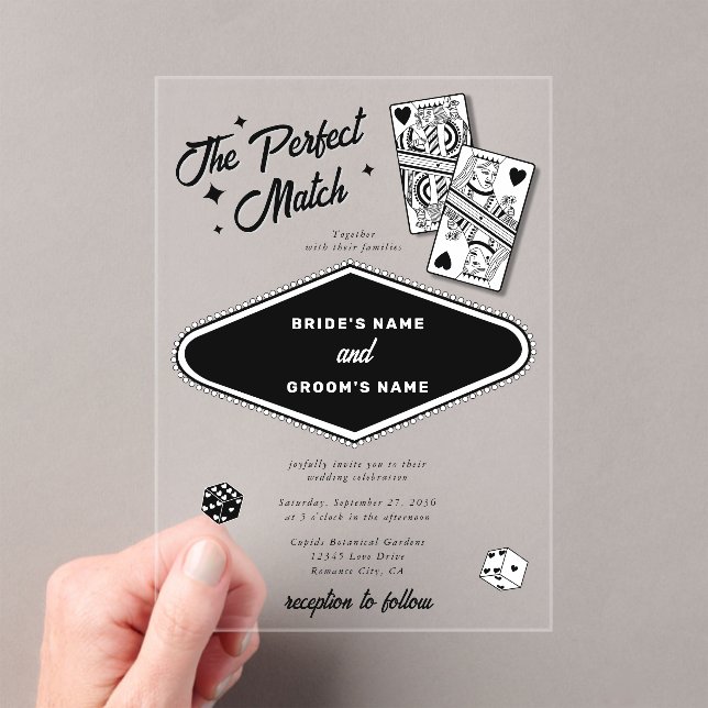 Invitaciones Acrílicas Boda Las Vegas Destino Perfecto Coincidencia Negro (Insitu (portátil))
