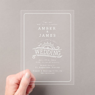 Invitaciones Acrílicas Boda Line Art Beach Waves Sunset