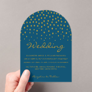 Invitaciones Acrílicas Boda - Lunares dorados - Azul y dorado