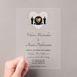Invitaciones Acrílicas Boda macho del corazón del oro