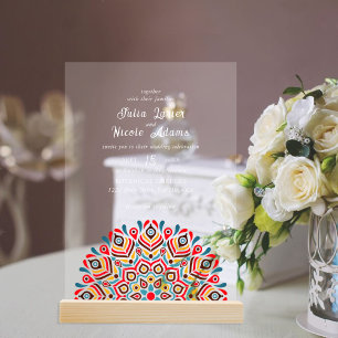 Invitaciones Acrílicas Boda Mandala de Terracota Quemada Rústica