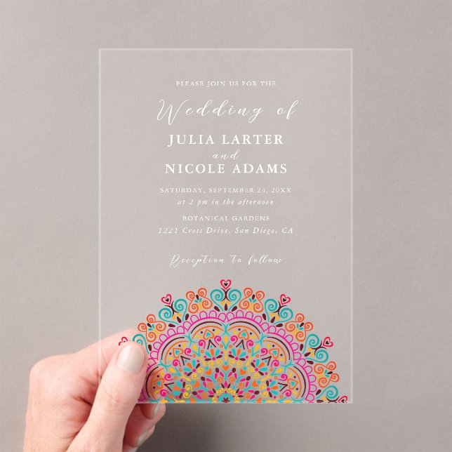 Invitaciones Acrílicas Boda Mandala retro mexicano floreciente (Insitu (portátil))