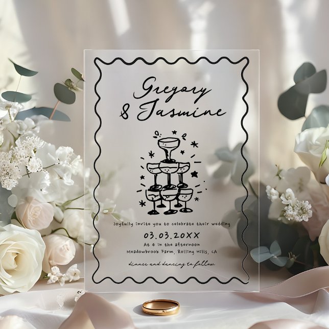 Invitaciones Acrílicas Boda manuscrita caprichosa y caprichosa dibujada a (Subido por el creador)