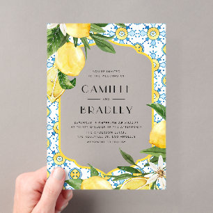 Invitaciones Acrílicas Boda Mediterránea de Azulejo Marroquí y Limones