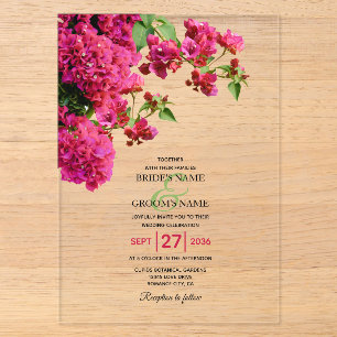 Invitaciones Acrílicas Boda Mediterránea Griega Isla con Buganvilla