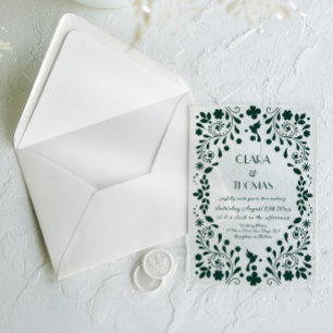 Invitaciones Acrílicas Boda Mexicana Talavera Verde