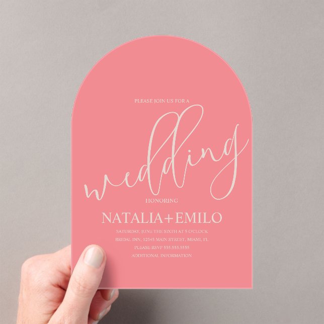 Invitaciones Acrílicas Boda Minimal Script Moderna Coral Silenciada (Insitu (portátil))