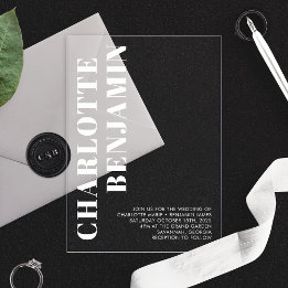 Invitaciones Acrílicas Boda Minimalista Blanca Moderna y Audaz