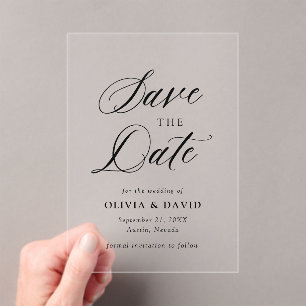Invitaciones Acrílicas Boda Minimalista blanca y negra salva la fecha