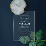 Invitaciones Acrílicas Boda Minimalista blanco de moda<br><div class="desc">Moda clara invitación a la boda acrílica con un ambiente minimalista que presenta los nombres de la novia y el novio en una elegante tipografía de sables blancos y los detalles bodas con letras blancas sencillas y modernas.</div>