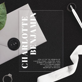 Invitaciones Acrílicas Boda Minimalista blanco negrita y moderno