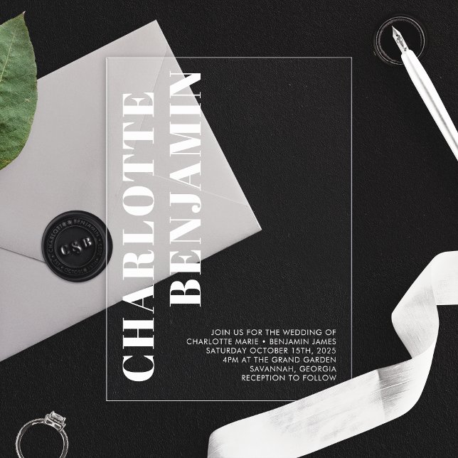Invitaciones Acrílicas Boda Minimalista blanco negrita y moderno (Subido por el creador)