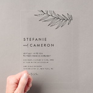 Invitaciones Acrílicas Boda minimalista boho con follaje negro