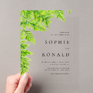 Invitaciones Acrílicas Boda minimalista boho negro con follaje