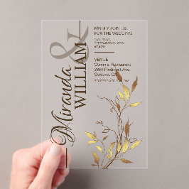 Invitaciones Acrílicas Boda Minimalista Botánica de Oro