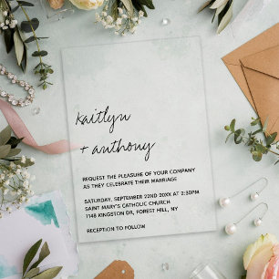 Invitaciones Acrílicas Boda Minimalista con Letra Moderna en Blanco y Neg