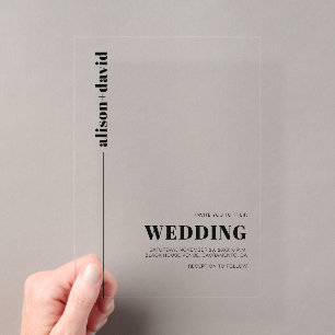Invitaciones Acrílicas Boda minimalista con tipografía chic negra