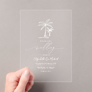 Invitaciones Acrílicas Boda Minimalista de Chic Costero con Palma