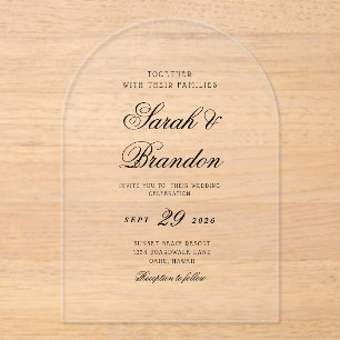 Invitaciones Acrílicas Boda Minimalista de Color Sólido Cálido con Letra