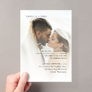 Invitaciones Acrílicas Boda minimalista de foto en blanco y negro con est