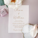Invitaciones Acrílicas Boda Minimalista de guión dorado de moda Frosted<br><div class="desc">Invitación a una boda acrílica sencilla y de moda esmerilada, con un ambiente minimalista que incluye los nombres de la novia y el novio en un guión de caligrafía de oro y los detalles de su boda en letras de oro modernas. Ajuste el tamaño del tipo de letra del guión...</div>