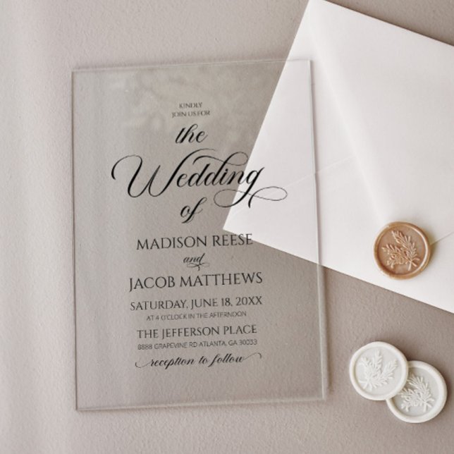 Invitaciones Acrílicas Boda Minimalista de guión elegante clásico (Subido por el creador)