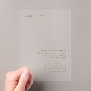 Invitaciones Acrílicas Boda Minimalista de oro elegante