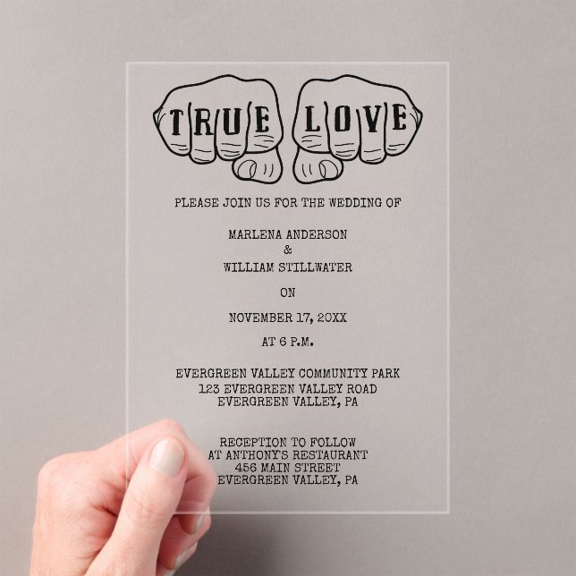 Invitaciones Acrílicas Boda Minimalista del tatuaje de rock de punk (Insitu (portátil))