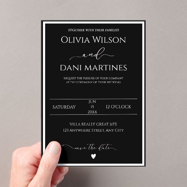 Invitaciones Acrílicas Boda Minimalista elegante blanco y negro (Insitu (portátil))