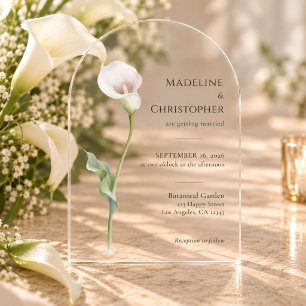 Invitaciones Acrílicas Boda Minimalista Elegante con Lirio de Calla
