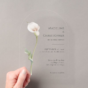 Invitaciones Acrílicas Boda Minimalista Elegante con Lirio de Calla
