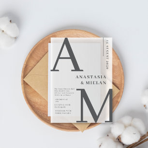 Invitaciones Acrílicas Boda minimalista elegante de lujo en blanco y negr
