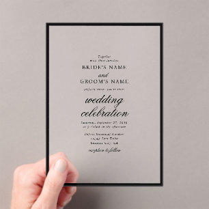 Invitaciones Acrílicas Boda Minimalista Elegante Monograma en Blanco y Ne