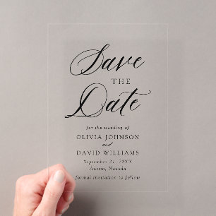 Invitaciones Acrílicas Boda Minimalista en Blanco y Negro Save The Date