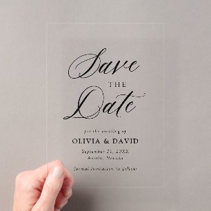 Invitaciones Acrílicas Boda Minimalista en Negro y Blanco Save The Date