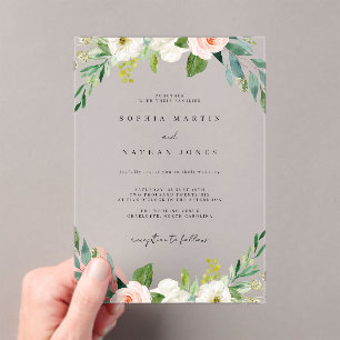 Invitaciones Acrílicas Boda Minimalista Floral Botánica Clara