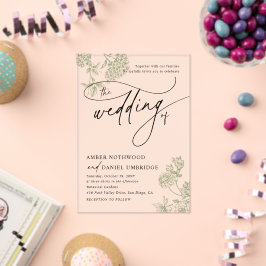 Invitaciones Acrílicas Boda Minimalista Floral Verde Salvia Vintage