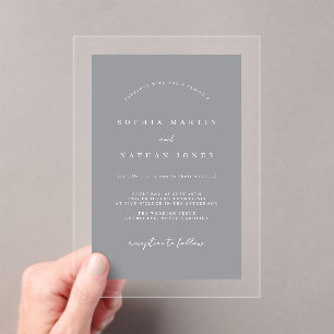 Invitaciones Acrílicas Boda Minimalista Gris Moderno Claro